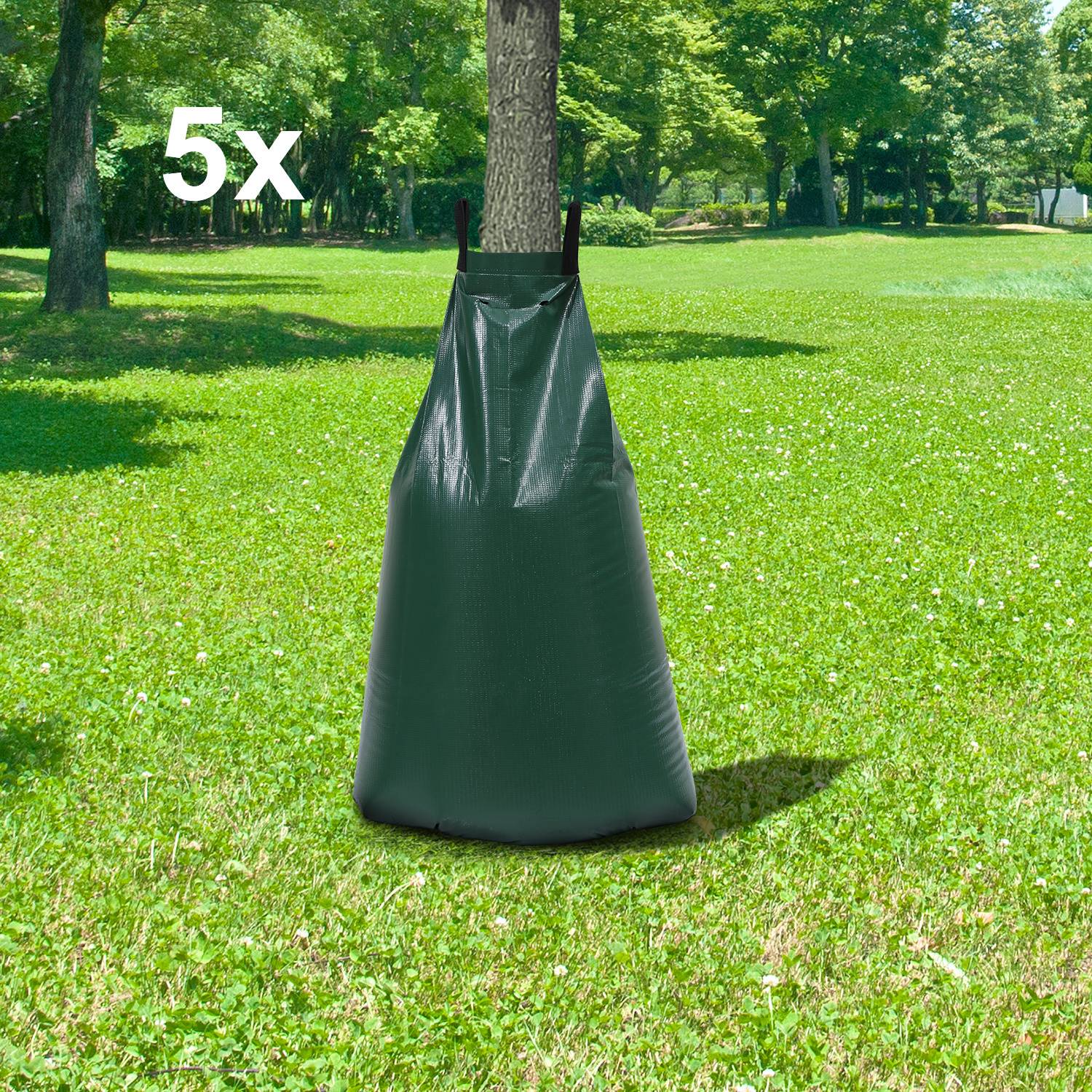 5er-Set Bewässerungssack für Bäume 75 l, Tropfbewässerung 6–10 Stunden, UV-beständiges PVC 500D, für Stämme 5–20 cm