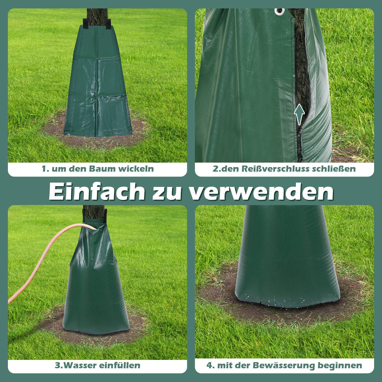 5er-Set Bewässerungssack für Bäume 75 l, Tropfbewässerung 6–10 Stunden, UV-beständiges PVC 500D, für Stämme 5–20 cm