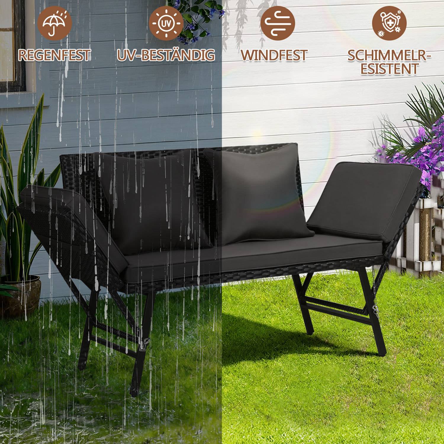 Gartenbank Farbwahl 3-Sitzer Polyrattan Rattanmöbel Garnitur Möbel Rattanlounge Grau