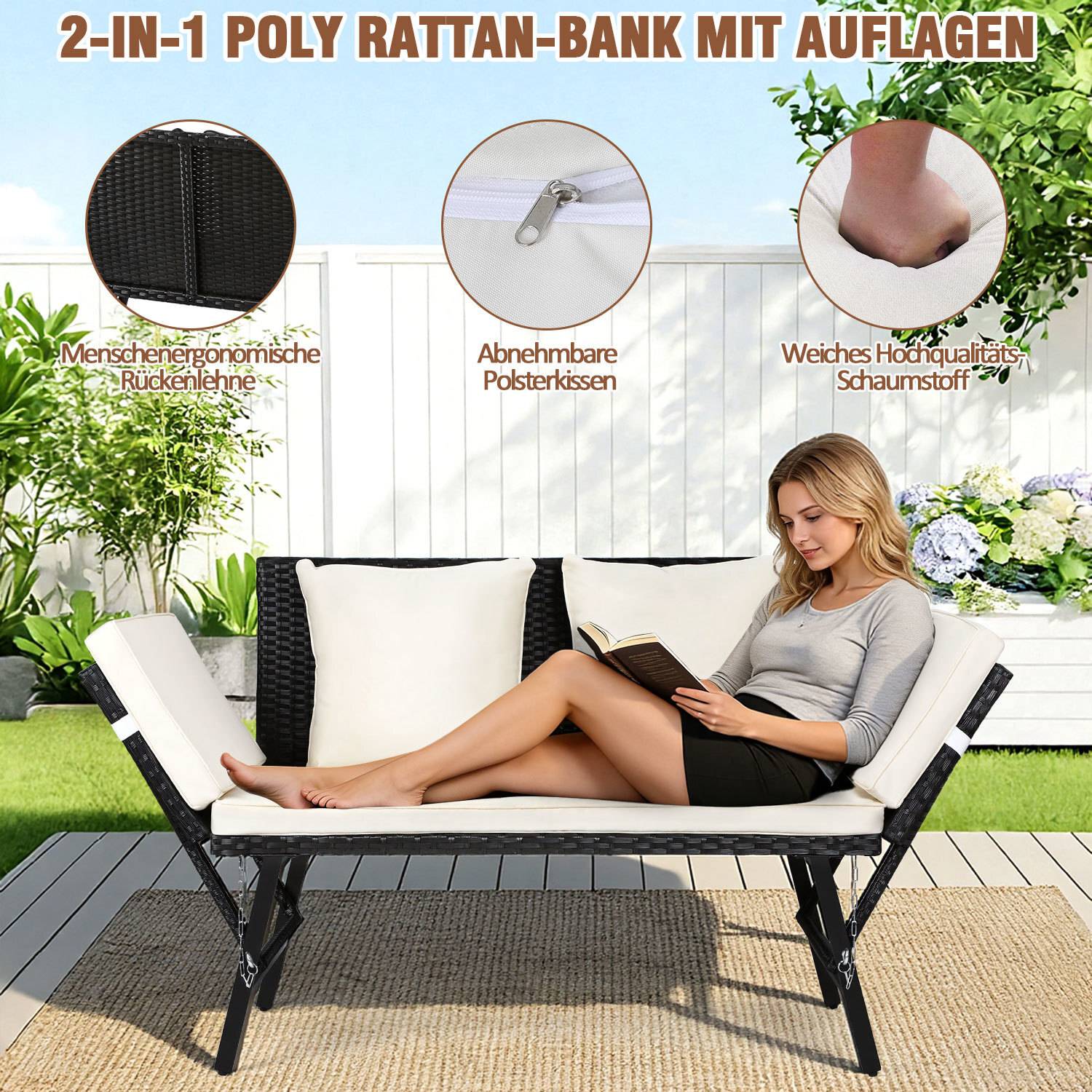Gartenbank Lounge Sessel Outdoor Loungemöbel Polyrattan Sitzmöbel Sitzgruppe Beige