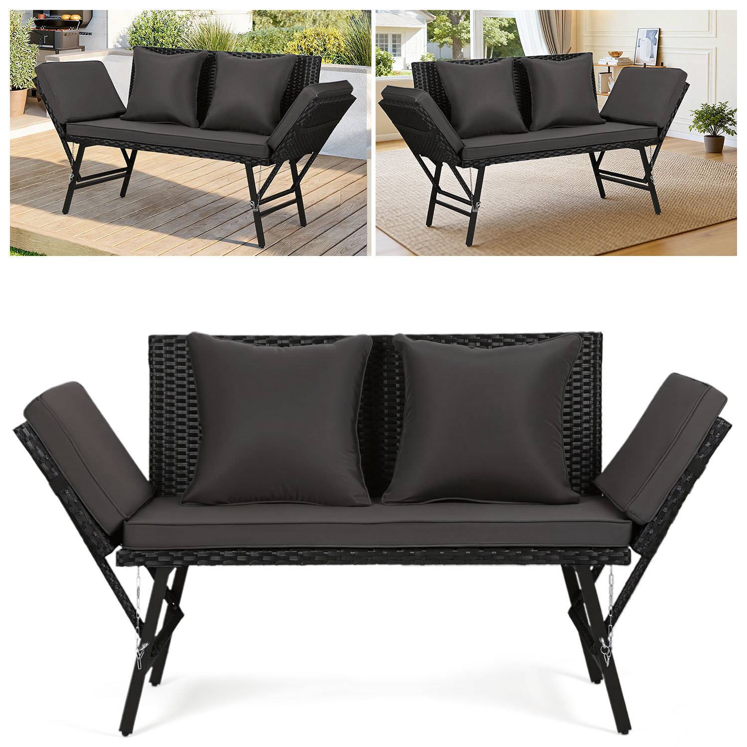 Gartenbank Lounge Sessel Outdoor Loungemöbel Polyrattan Sitzmöbel Sitzgruppe Grau