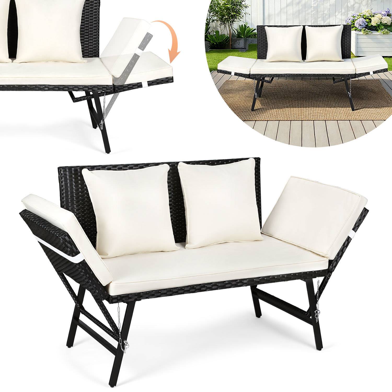 Gartenbank Lounge Sessel Outdoor Loungemöbel Polyrattan Sitzmöbel Sitzgruppe Beige