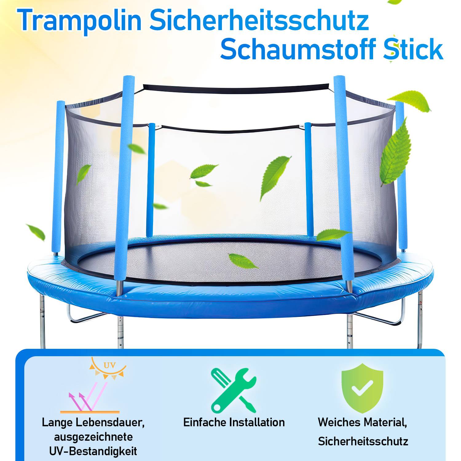 Trampolin Stangenpolster 92 cm aus Schaumstoff – Schutz für Sicherheitsstangen, Ersatz Schutzrohr, Blau
