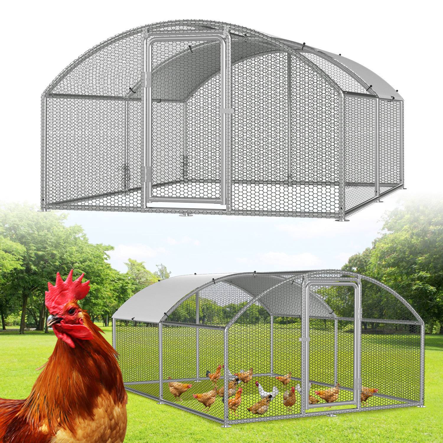 Hühnerstall 3x4x2 m mit Kuppeldach, Metall Freilaufgehege verzinkt