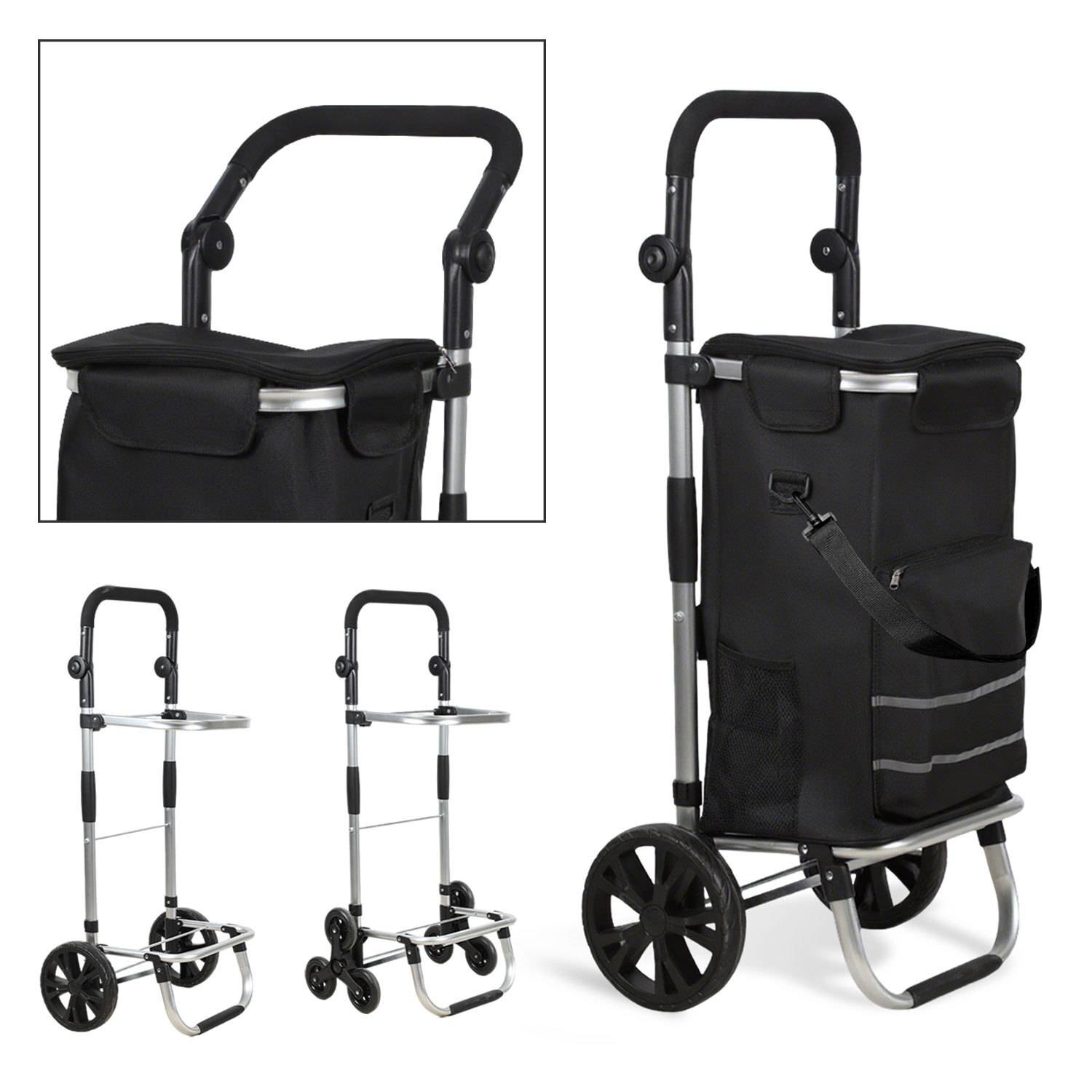 Einkaufstrolley 51L mit Kühltasche, 3-in-1 Einkaufshilfe Klappbar, Stabiler Einkaufswagen mit Abnehmbarer Tasche