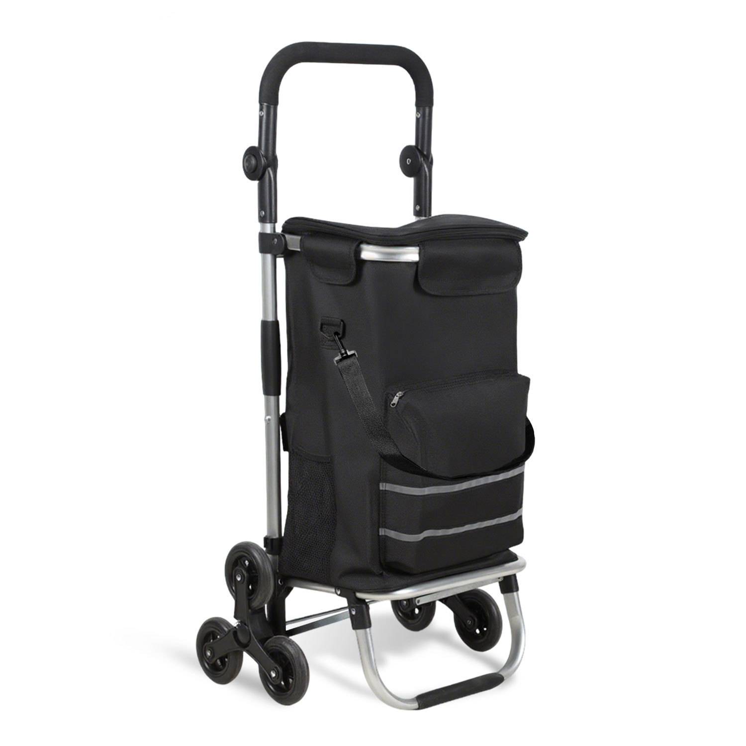 Treppensteiger Einkaufstrolley 51L Klappbar, 6-Rollen Einkaufswagen mit Kühlfach, 3-in-1 Shopper Treppenhilfe