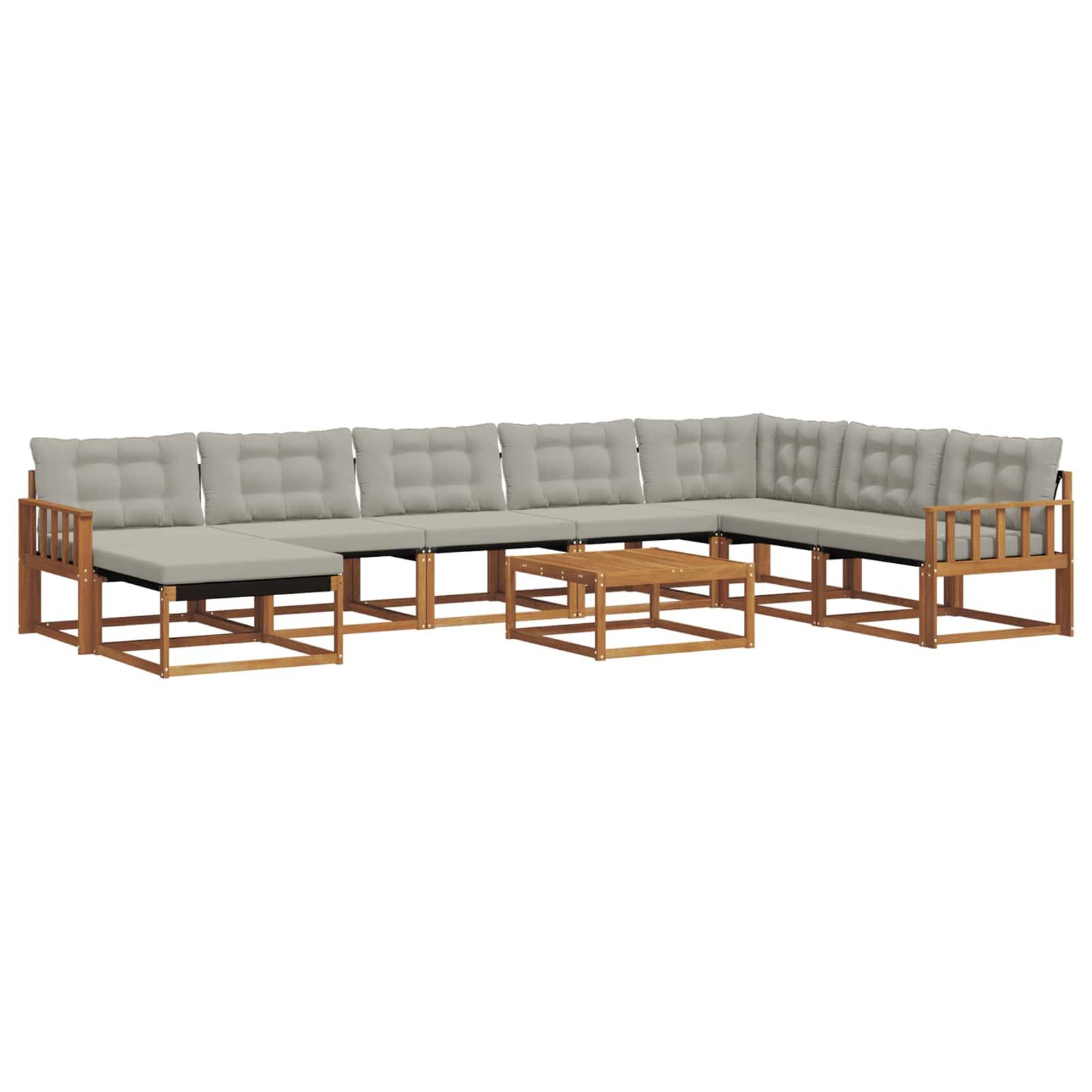 vidaXL Outdoor-Sofagarnitur mit Kissen 9 pcs Natürlich und Hellgrau
