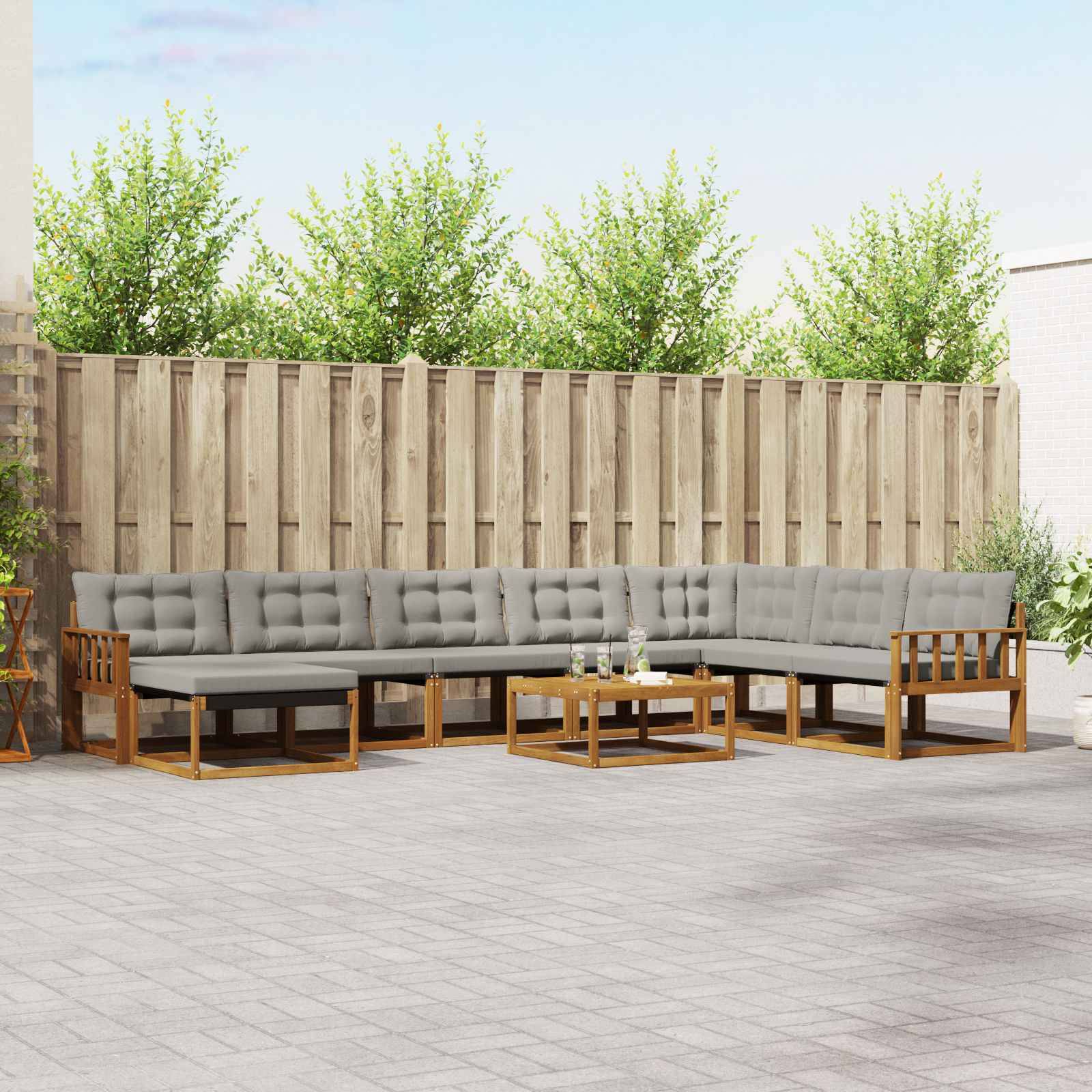 vidaXL Outdoor-Sofagarnitur mit Kissen 9 pcs Natürlich und Hellgrau