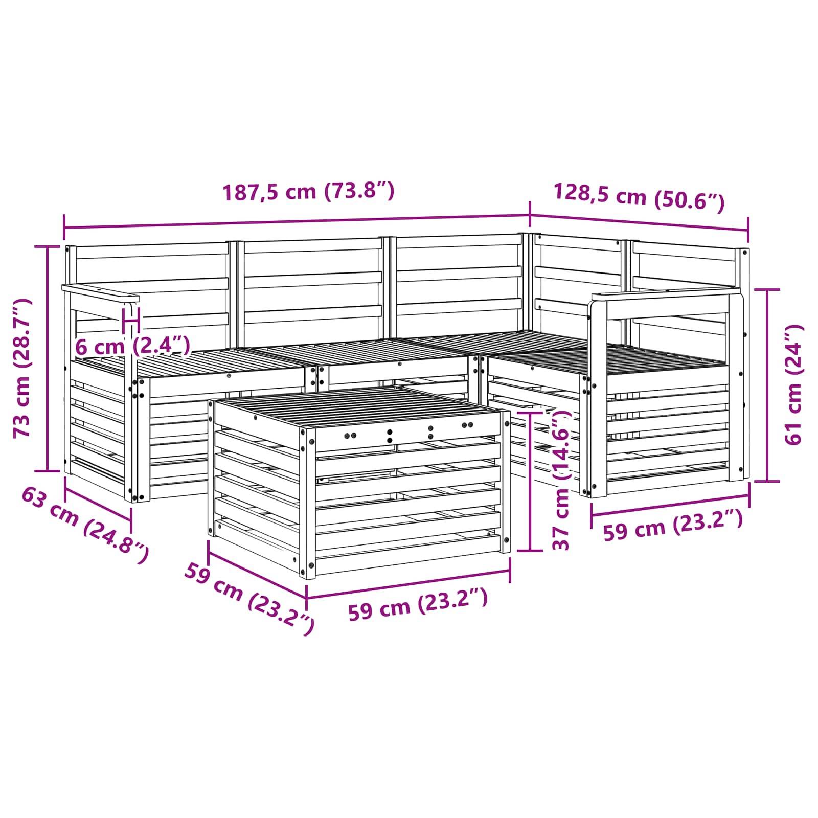 vidaXL Outdoor-Sofagarnitur 5 pcs Weiß 59 x 59 x 37 cm