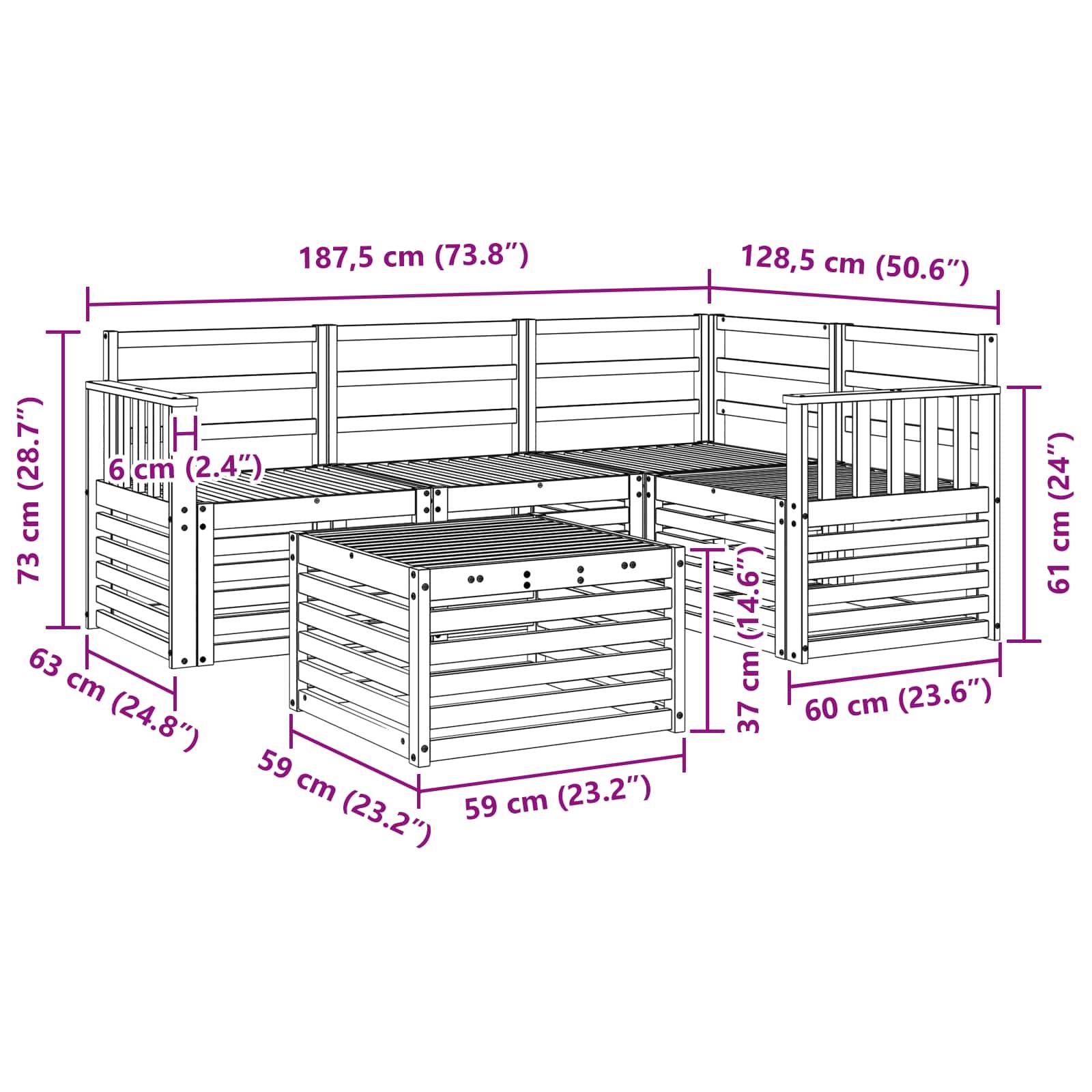 vidaXL Outdoor-Sofagarnitur 5 pcs Natur Massivholz Akazie