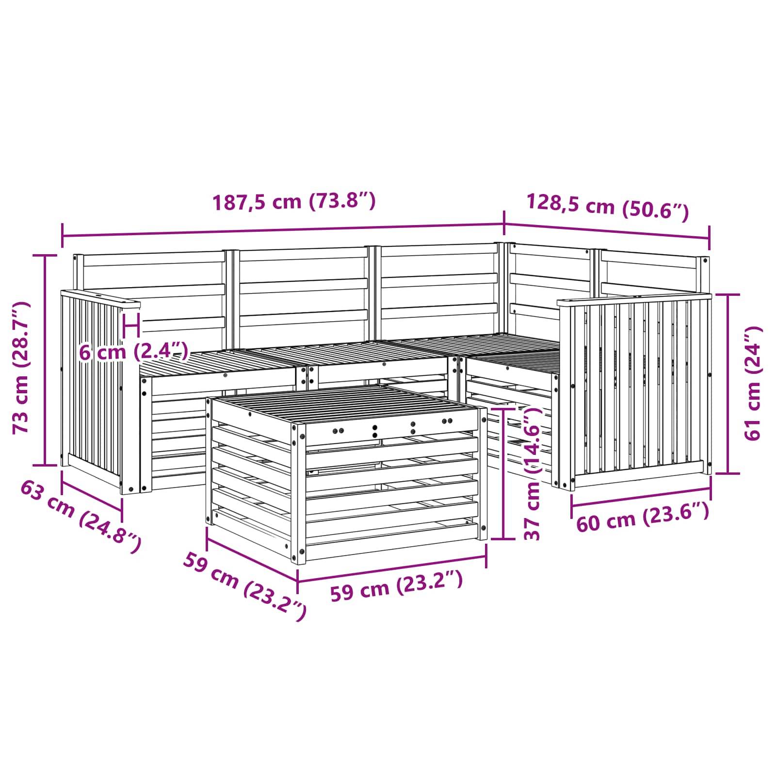 vidaXL Outdoor-Sofagarnitur 5 pcs Weiß 59 x 59 x 37 cm