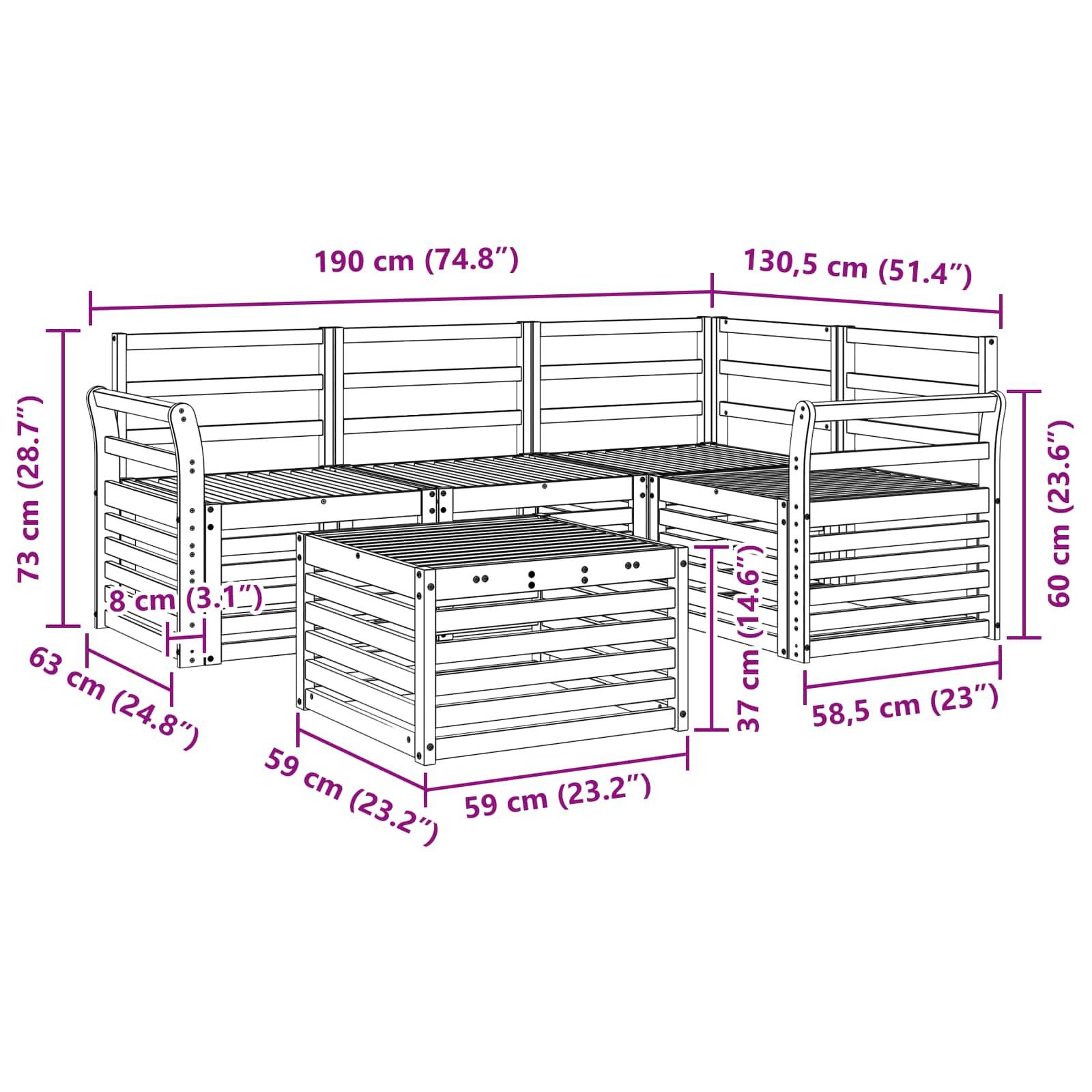 vidaXL Outdoor-Sofagarnitur 5 pcs Natur Massivholz Akazie