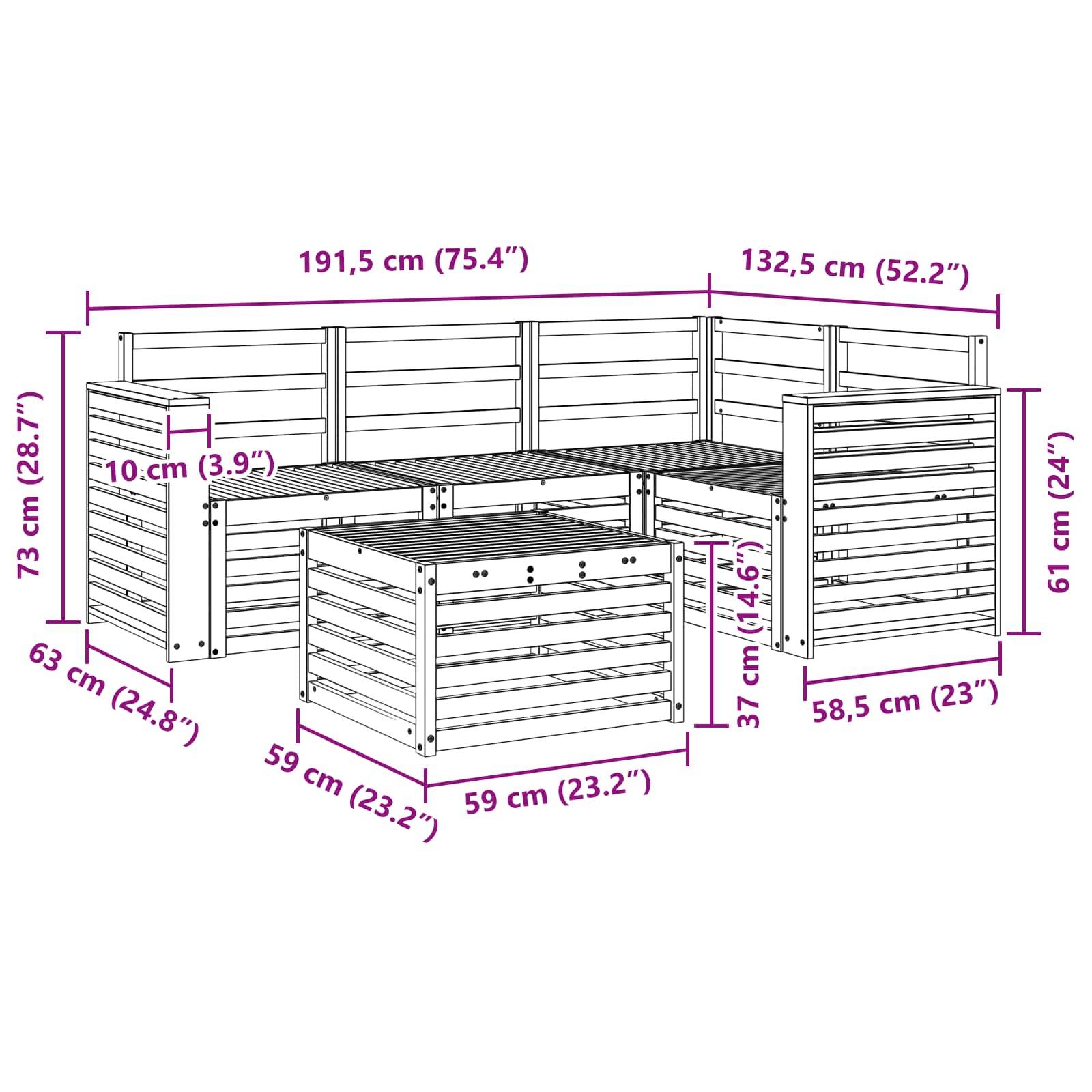 vidaXL Outdoor-Sofagarnitur 5 pcs Natur Massivholz Akazie