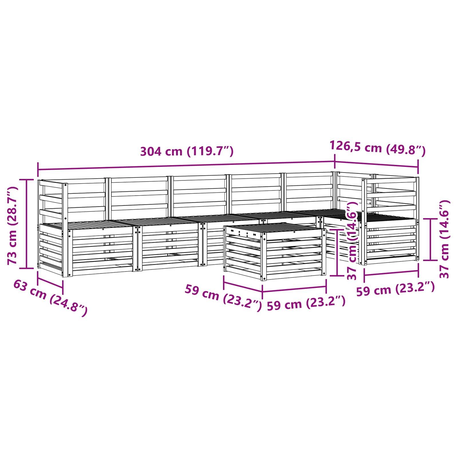 vidaXL Outdoor-Sofagarnitur 7 pcs Weiß 59 x 59 x 37 cm
