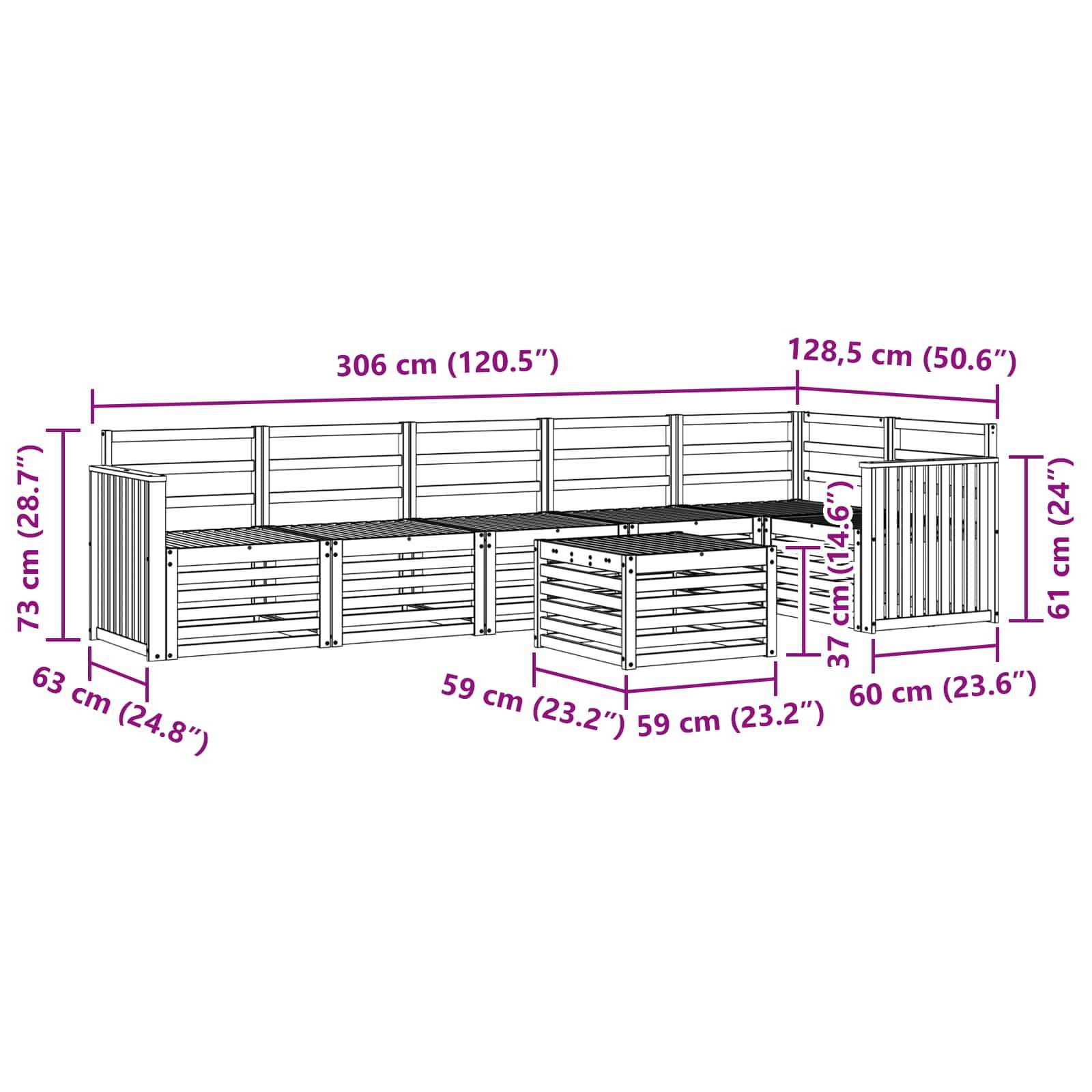 vidaXL Ecksofa Set 7 pcs Natur Massivholz Akazie