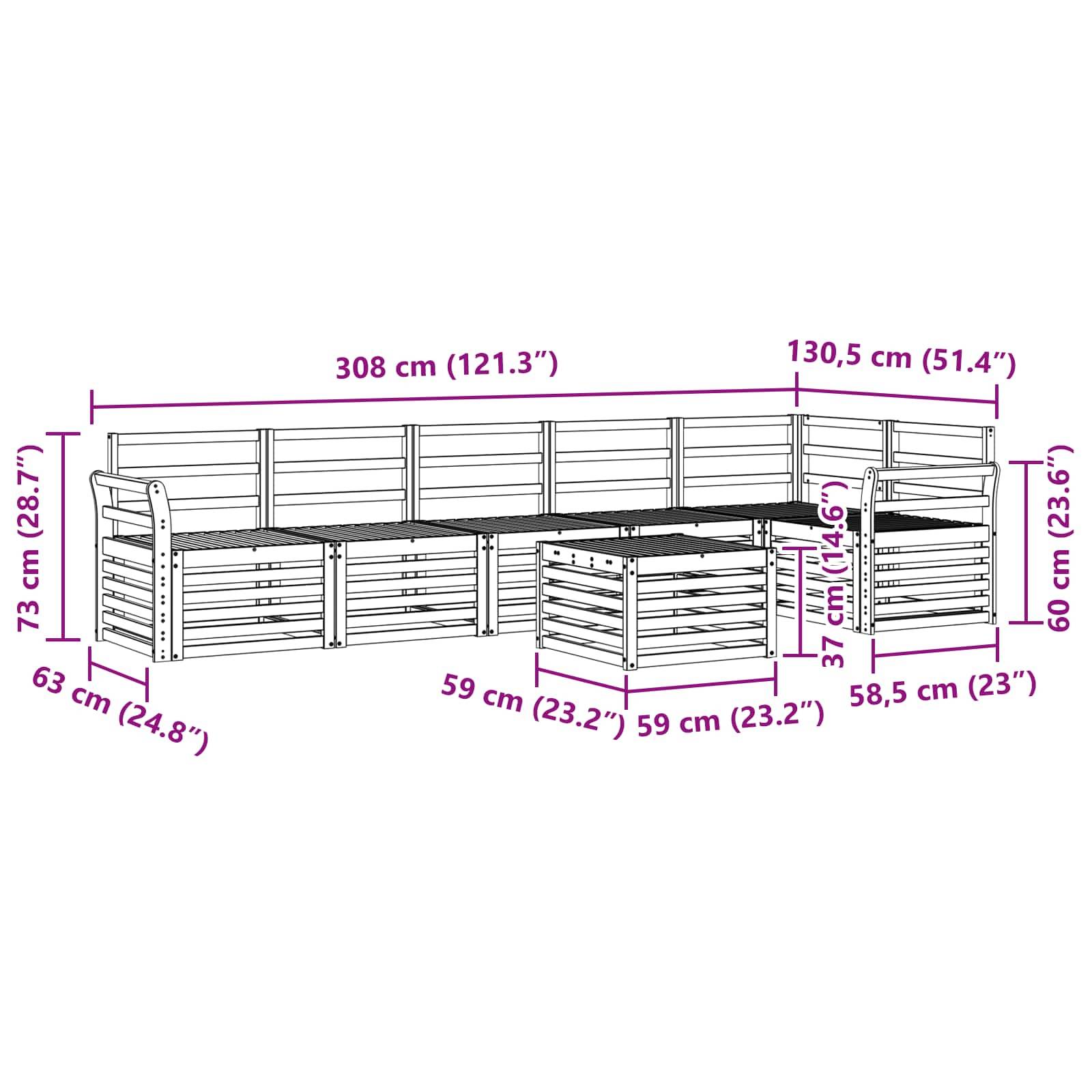 vidaXL Ecksofa Set 7 pcs Natur Massivholz Akazie