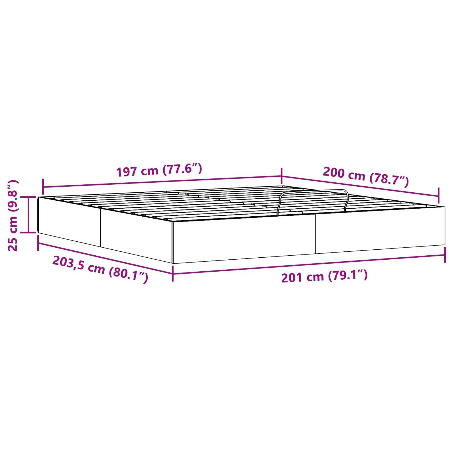 vidaXL Ottoman Bettgestell mit Stauraum Natur 200 x 200 cm