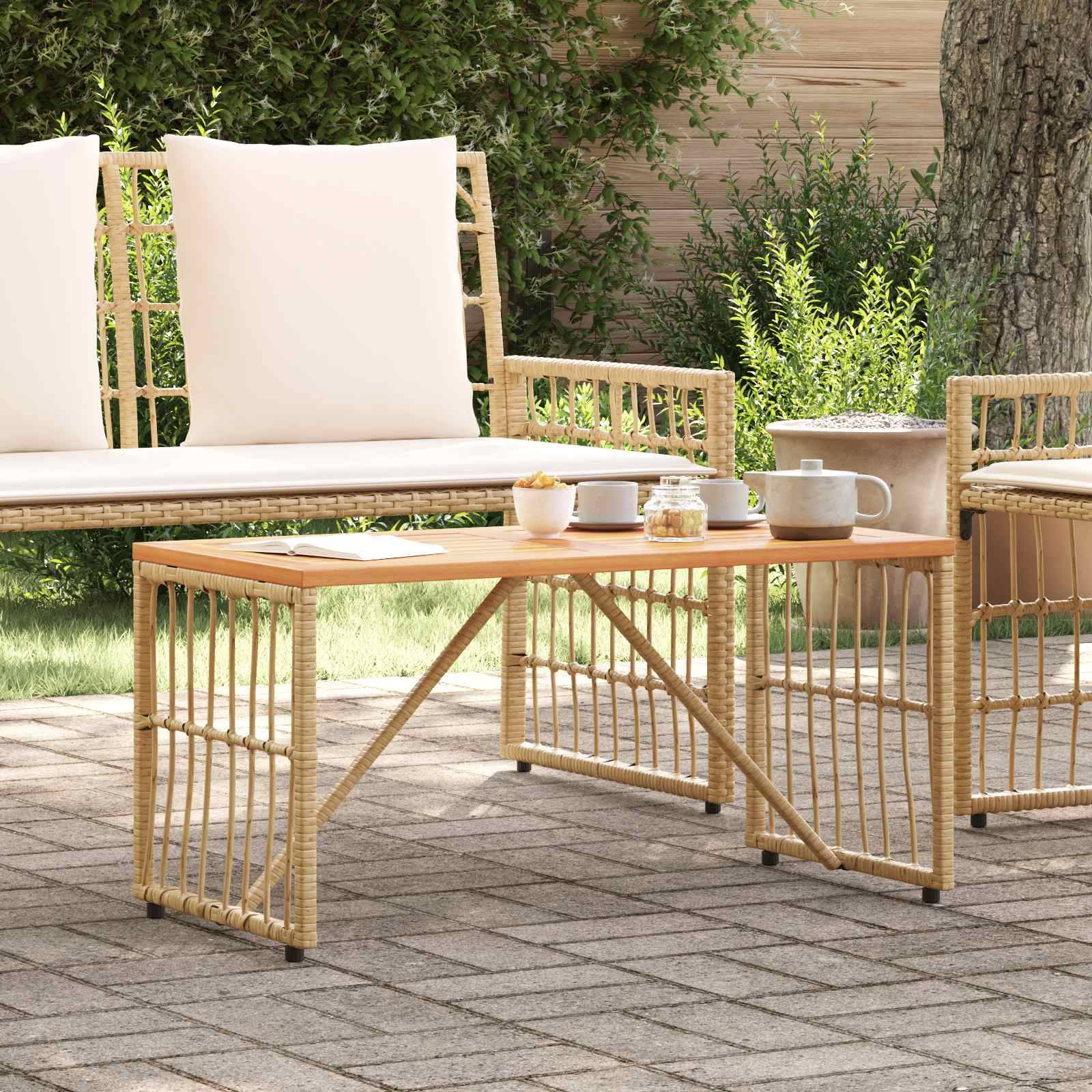 vidaXL Tisch für Outdoor Natur 80 x 40 x 40 cm Stahl und Poly Rattan