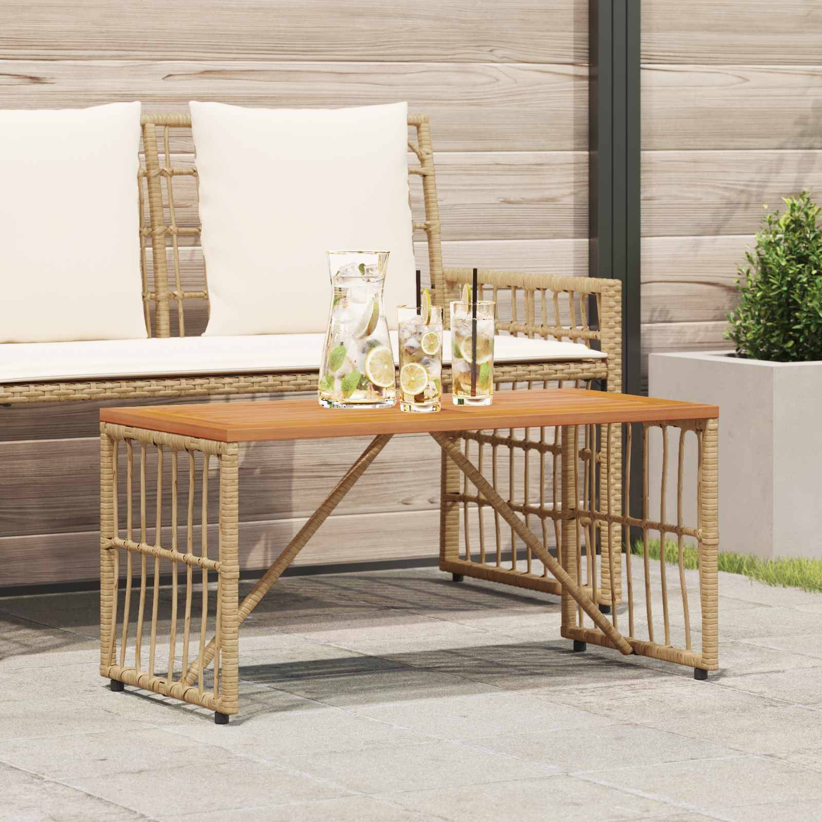 vidaXL Tisch für Outdoor Natur 80 x 40 x 40 cm Stahl und Poly Rattan