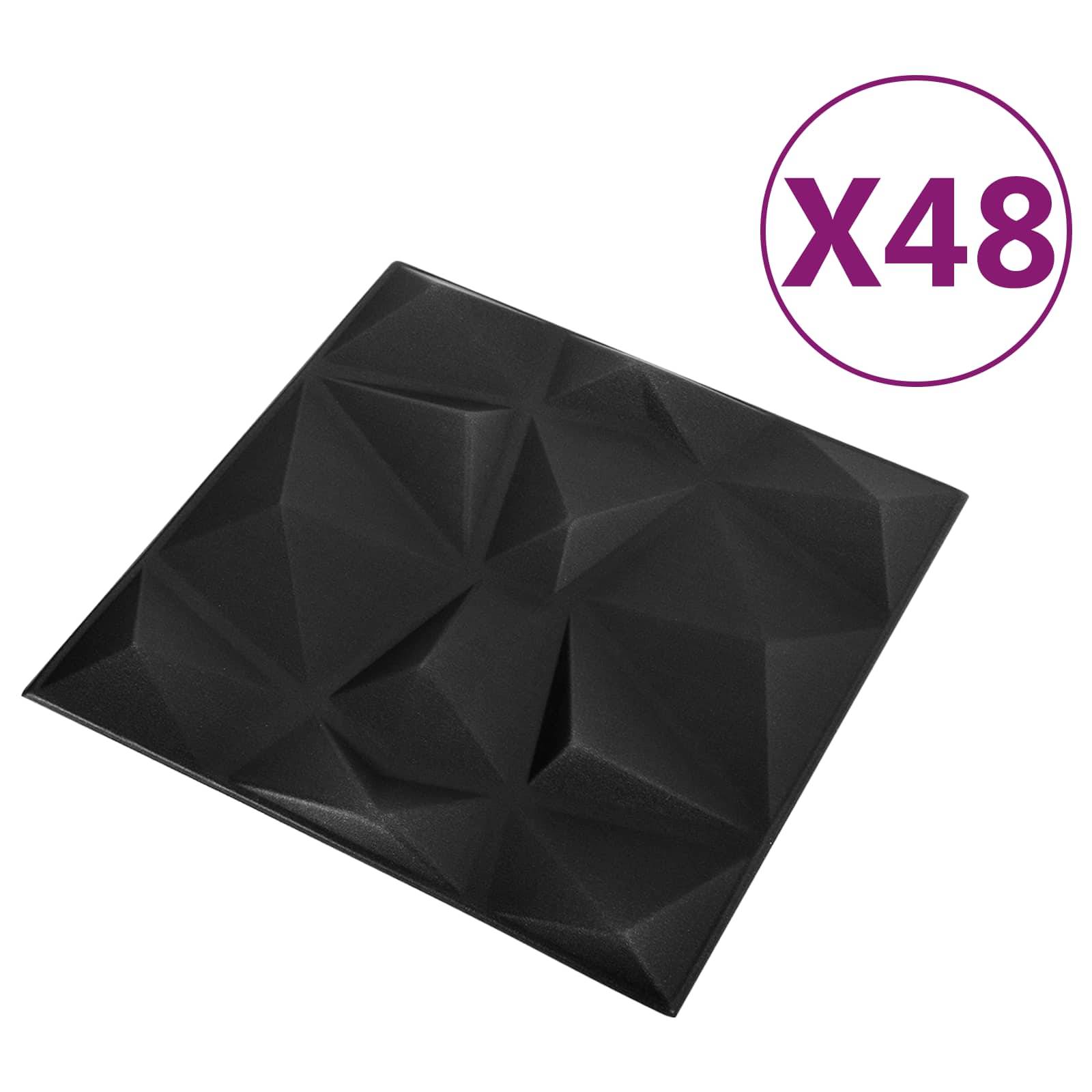 vidaXL Wandpaneele 48 pcs Diamant Schwarz 50 x 50 cm XPS Schaum