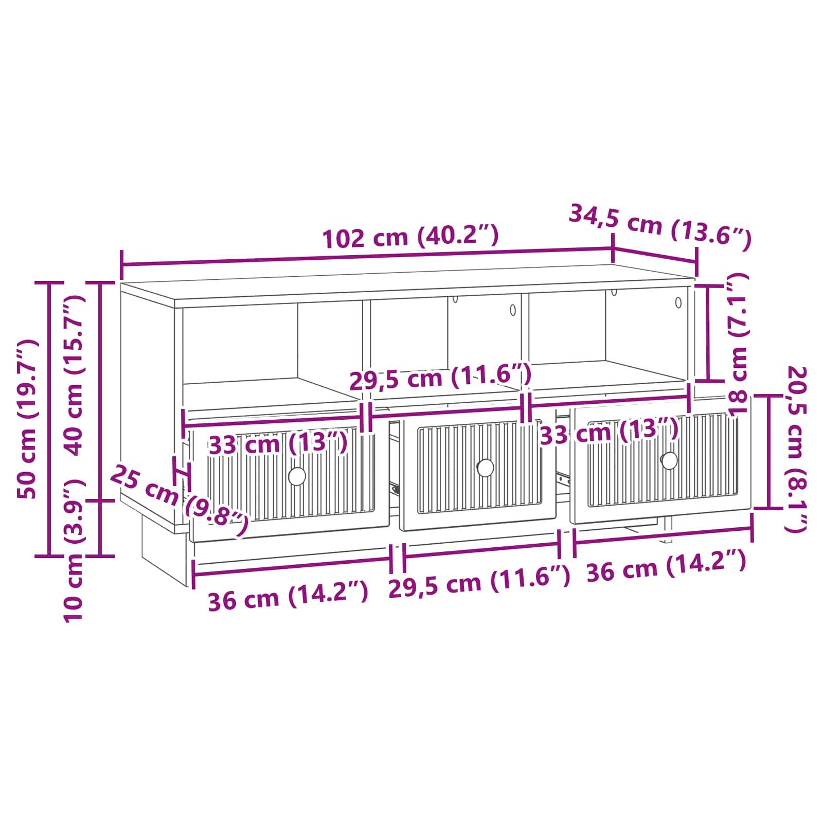 vidaXL TV-Schränk Schwarz 102 x 34,5 x 50 cm Holzwerkstoff