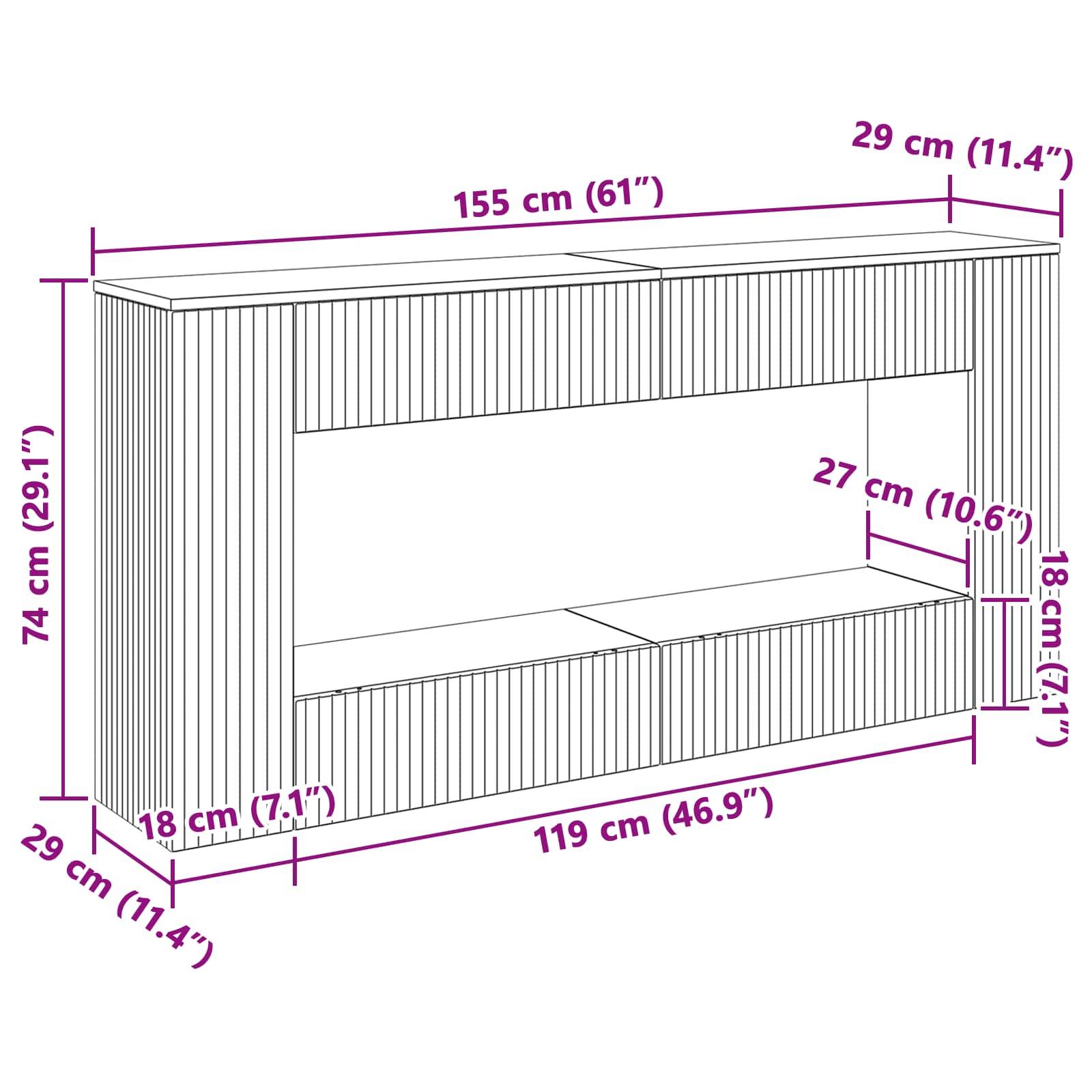 vidaXL Konsolentisch Gestreift Weiß 155 x 29 x 74 cm Holzwerkstoff