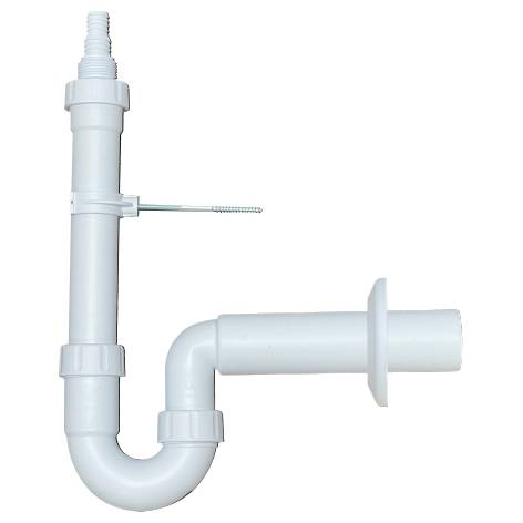 PP-Waschmaschinen-Siphon DN 50, weiss mit einem Kombi-Geräteanschluss 1" und 3/4" nach DIN 274