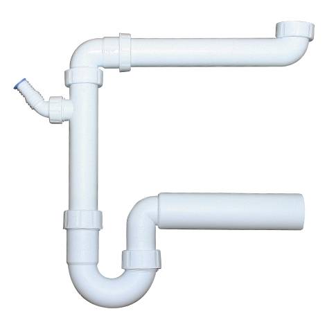 PP-Raumsparsiphon 11/2" DN 40, mit einem Geräteanschluss, weiss,nach DIN