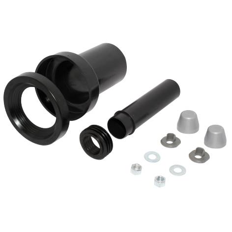 PE-Wand-WC-Anschlussgarnitur 180 mm, (G) DN 90/110 mit Deckkappen in Metalloptik