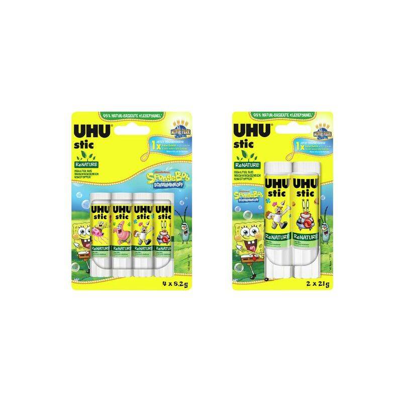 UHU Klebestift stic ReNATURE Spongebob, 4 x 8,2 g, Blister