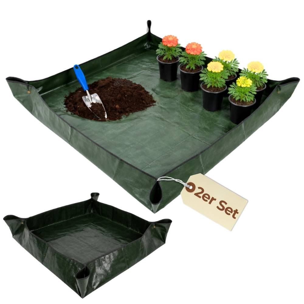 2er Set Pflanzen Umtopfmatte Wasserdicht Pflanzunterlage Faltbar Pflanzmatte Tragbar Pflanzwanne Groß Gartenmatte Umpflanzmatte Pflanzen Zubehör Gar