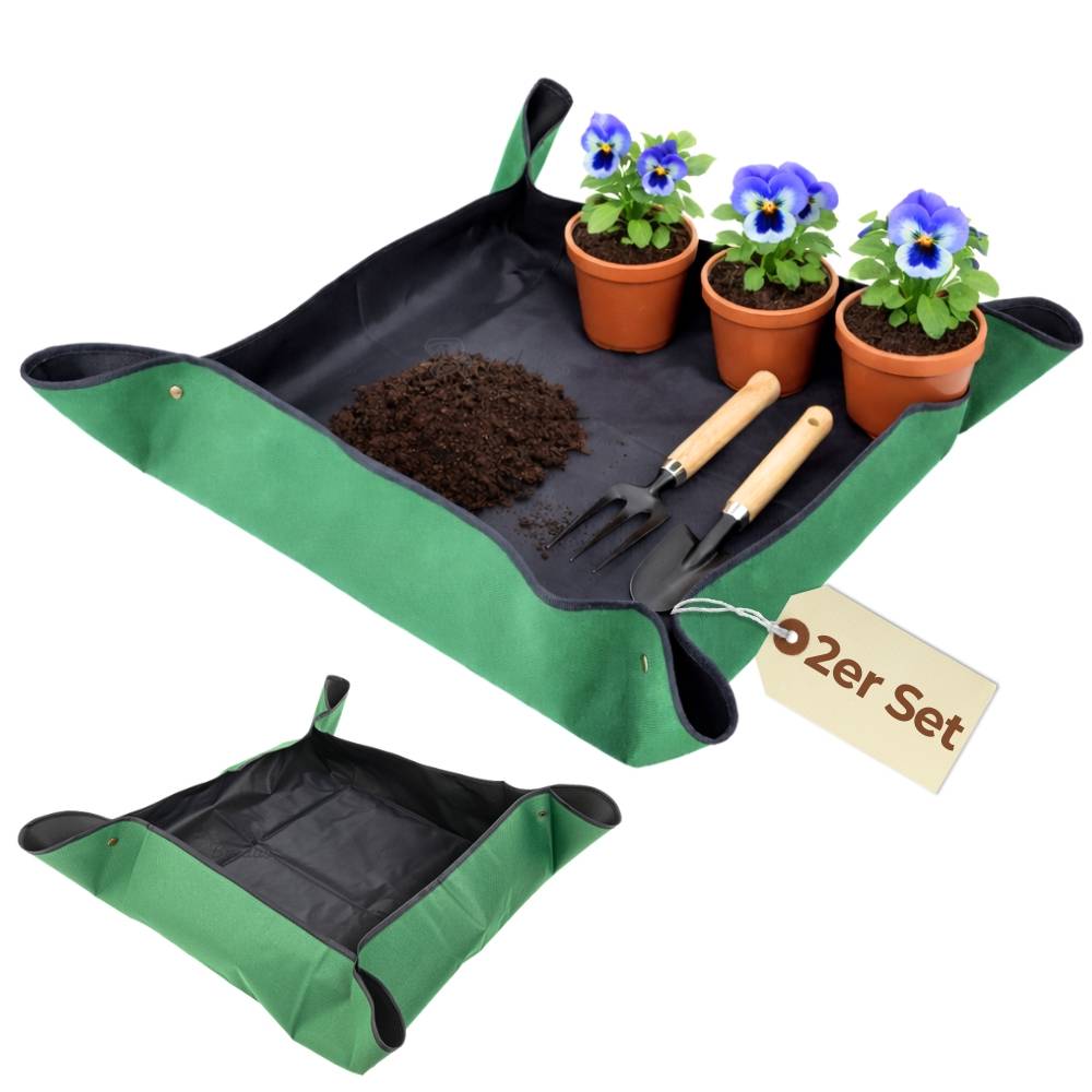 2er Set Pflanzen Umtopfmatte Wasserdicht Pflanzunterlage Faltbar Pflanzenmatte Pflanzwanne Tragbare Gartenmatte Robust Umpflanzmatte 40x40