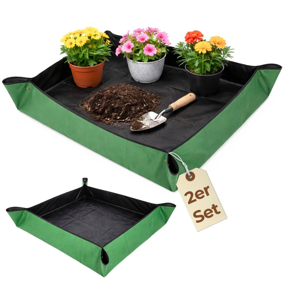 2er Set Pflanzen Umtopfmatte Wasserdicht Pflanzunterlage Faltbar Pflanzenmatte Tragbare Gartenmatte Grün Pflanzwanne Pflanzen Zubehör Umpflanzmatte