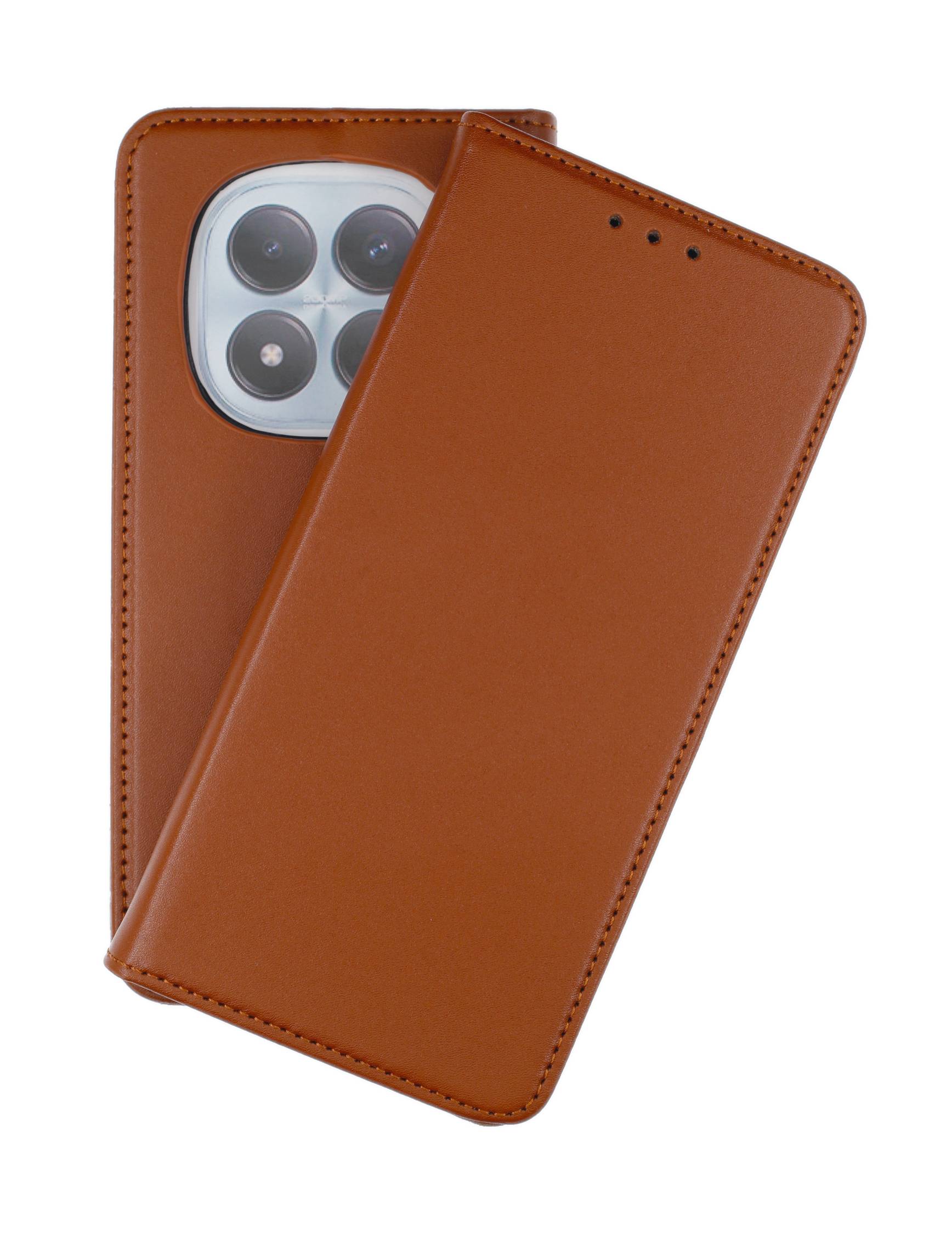 Echt Leder Bookcover Braun für Xiaomi Redmi Note 15 4G, Note 15 5G