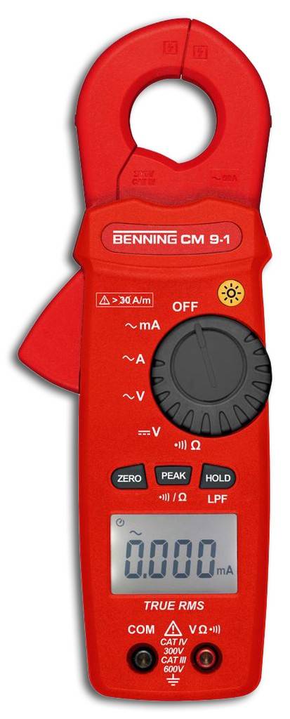 Digital-Leckstromzangen-Multimeter CM 9-1Ausführung Gehäuse aus schlag- und bruchfestem Kunststoff Automatische AbschaltfunktionAnwendungZur s