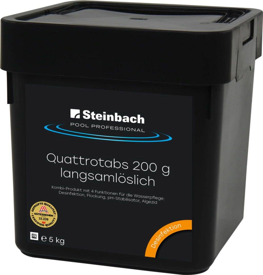 Steinbach Pool Professional Quattrotabs Premium 200 g | 5 kg Chlortabletten 2-Phasen | Pool Desinfektion gegen Algen Viren Pilze | pH-neutral