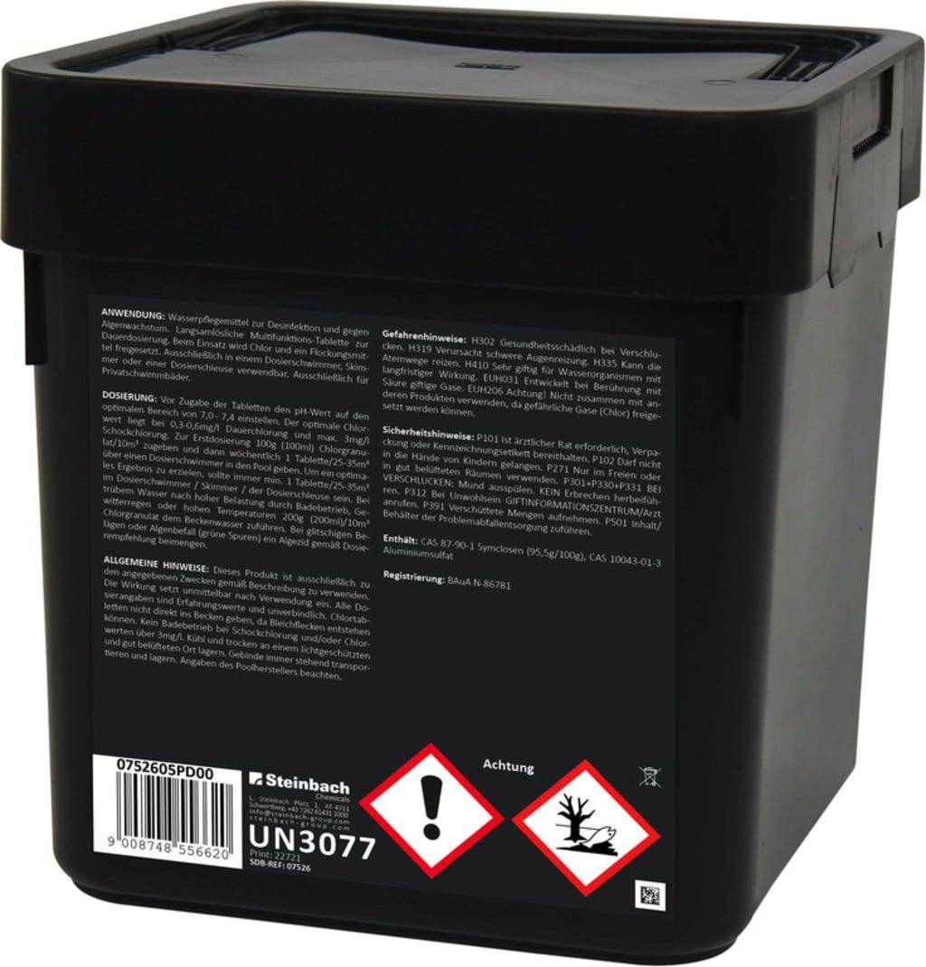 Steinbach Pool Professional Quattrotabs Premium 200 g | 5 kg Chlortabletten 2-Phasen | Pool Desinfektion gegen Algen Viren Pilze | pH-neutral