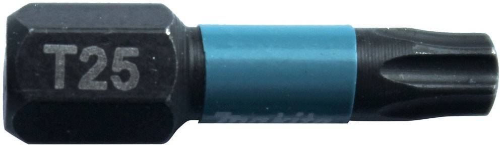 Torx T25 Schraubendreherbit mit blauem Kragen und schwarzem Sechskantschaft, auf weißem Hintergrund dargestellt.