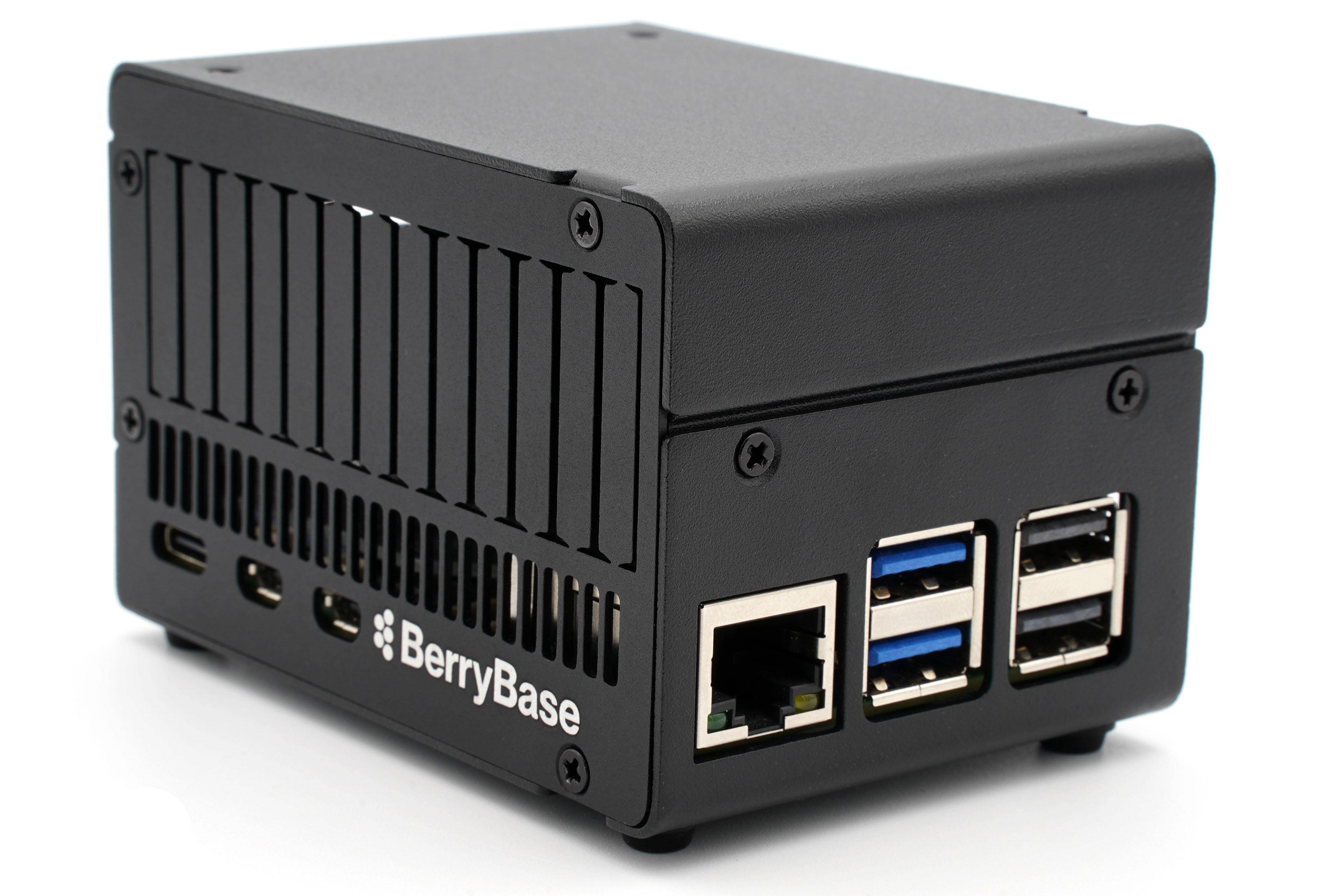 BerryBase Aluminiumgehäuse Bundle mit PCIe zu M.2 NVMe-SSD PoE HAT für Raspberry Pi 5