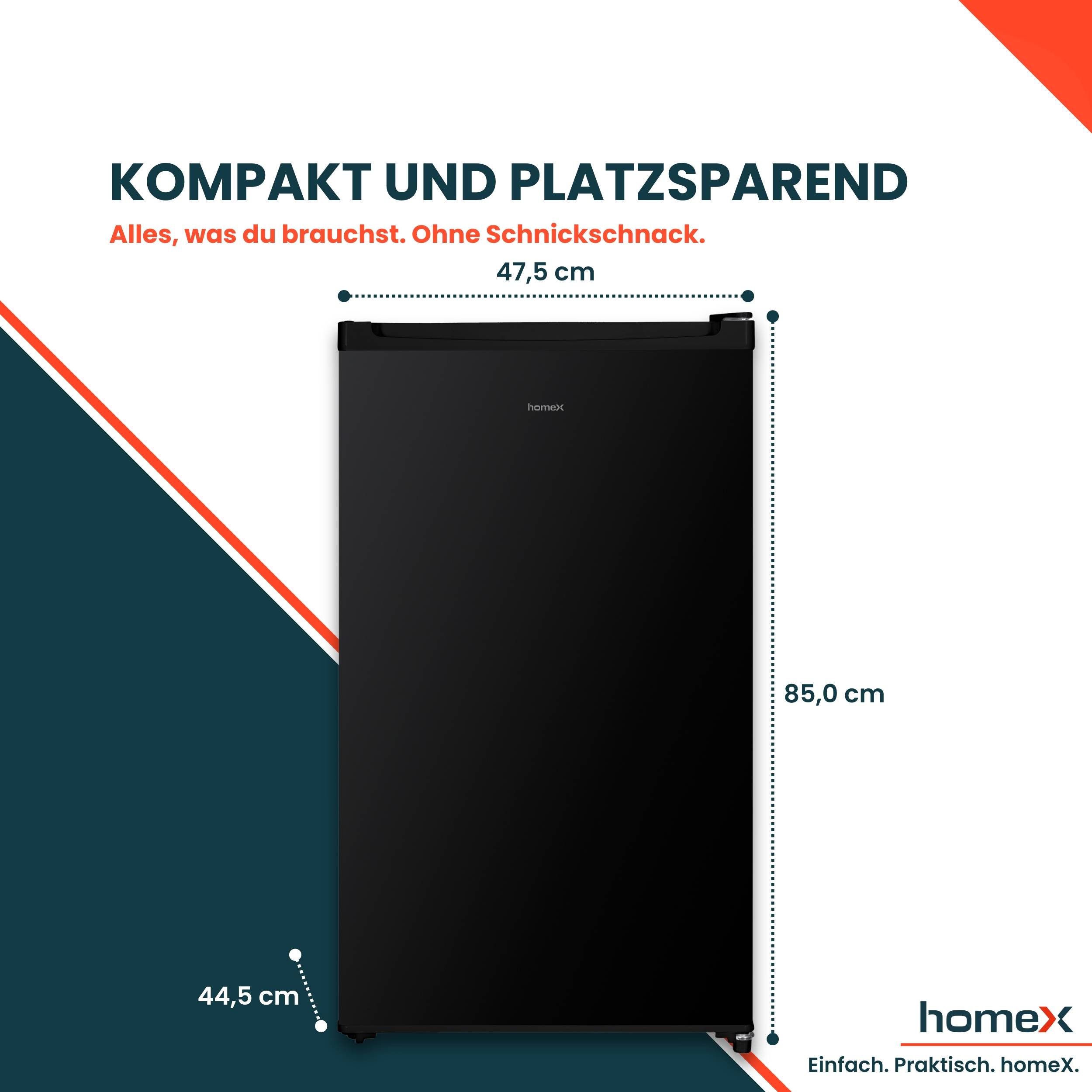 homeX CS0881-B Kühlschrank ohne Gefrierfach, Vollraumkühlschrank klein - 90L Nutzinhalt, freistehend, kompakt, schwarz