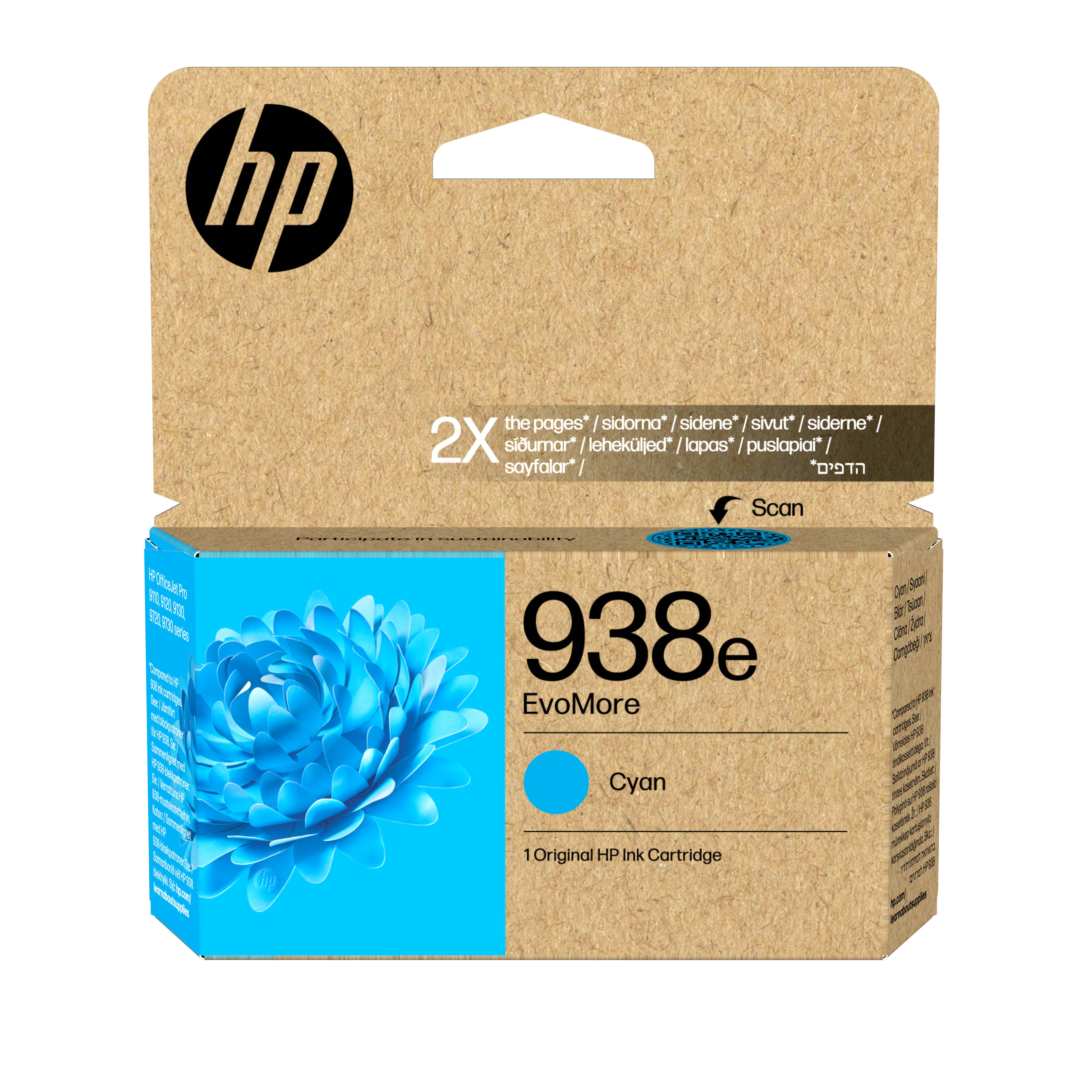 HP 938e EvoMore Cyan Original Druckerpatrone, Hohe (XL-) Ausbeute, Cyan, 1 Stück(e), 1650 Seiten, Einzelpackung