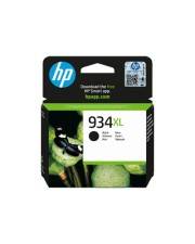 HP 934XL schwarze Tintenpatrone mit grüner Obst-Grafik und HP-Logo auf der Verpackung.