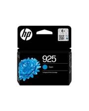 HP 925 Cyan-Tintenpatrone mit blauem Blumengrafik und QR-Code auf schwarzer Schachtel
