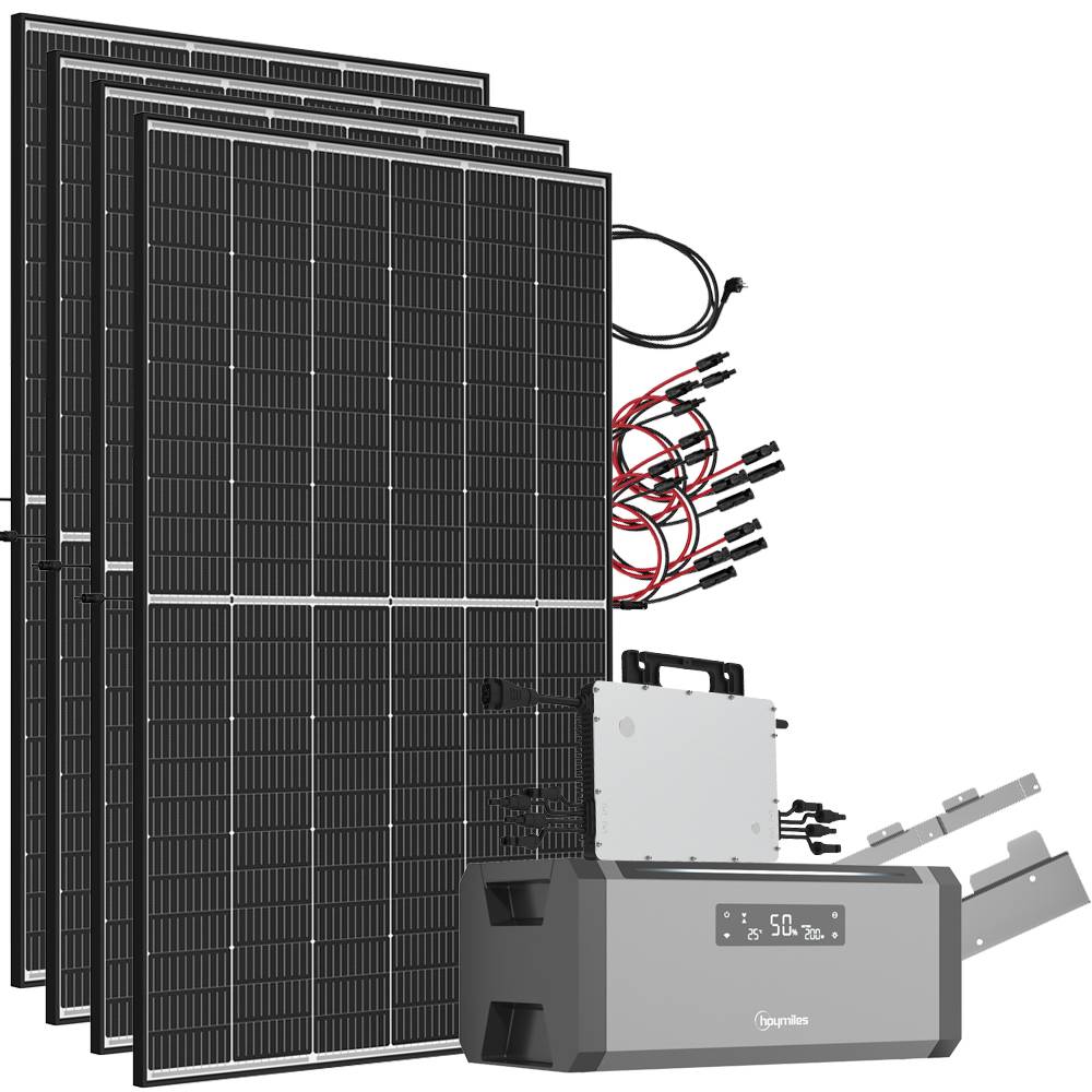 1,92 kWh 1880W HiBattery HB-1920 Speichersystem Doppelglas Solarmodule inkl. Hoymiles HMS-1600-2T Wechselrichter 1-phasig
