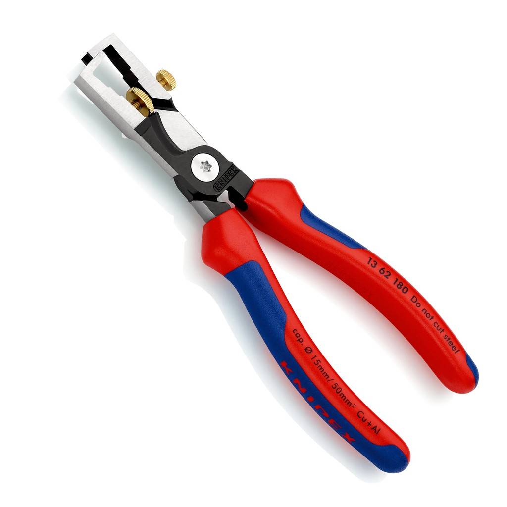 13 62 180 KNIPEX StriXAbisolierzange mit Kabelschere zwei unentbehrliche Werkzeuge der Elektroinstallation in einer Zange. Integrierte Kabelschere