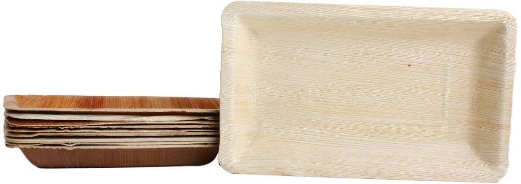 100x rechteckige Teller aus Palmblatt Größe 15 x 25 cm
