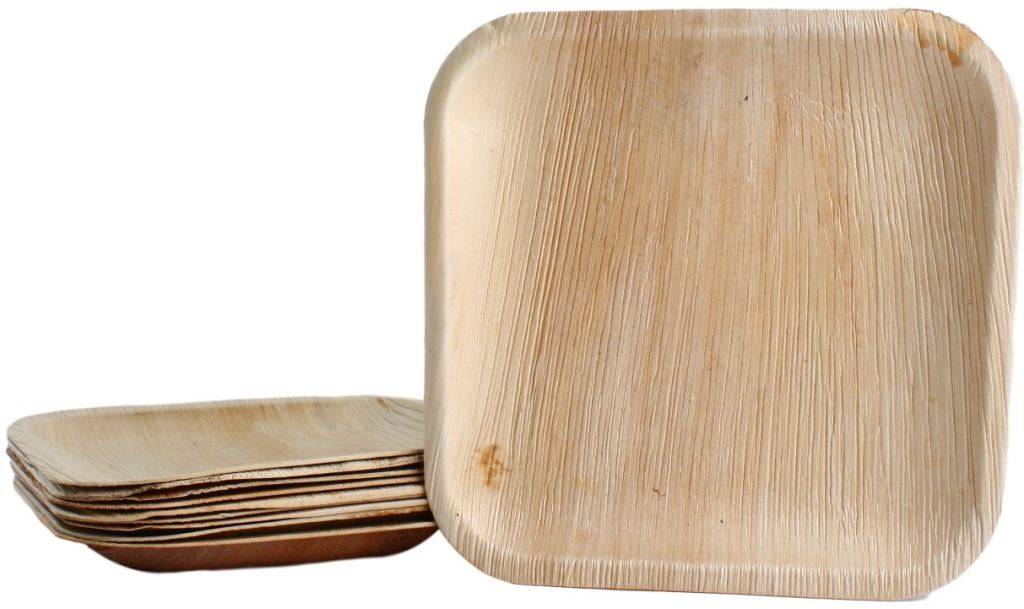 100x viereckiger Teller aus Palmblatt Größe 25x25