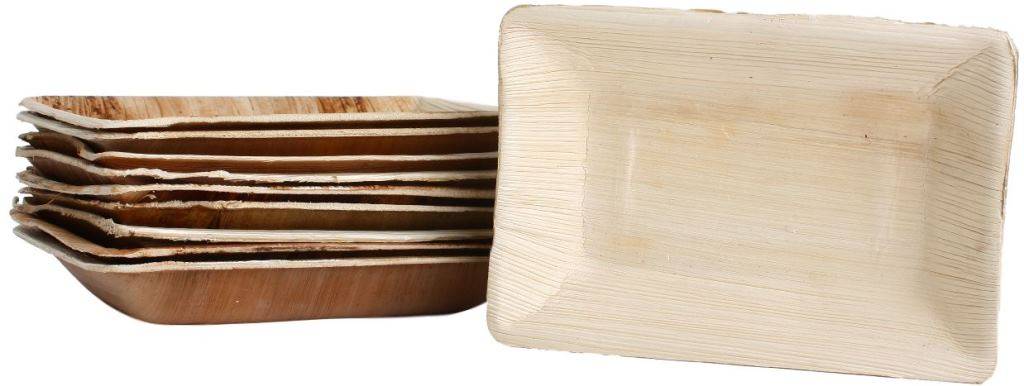 100x rechteckige Teller aus Palmblatt Größe 11,5 x 16,5 cm