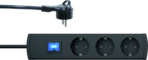 PROTEC.CLASS Schutzgeräte Steckdosenleiste Flachstecker PTSD90 3SFs1 90°Töpfe Sch. 3f sw 1,4m