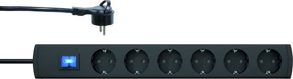 PROTEC.CLASS Schutzgeräte Steckdosenleiste Flachstecker PTSD90 6SFs1 90°Töpfe Sch. 6f sw 1,4m